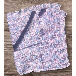 Hand Crafted Afghan | Blanket | Shimmering Blue & Pink | EUC